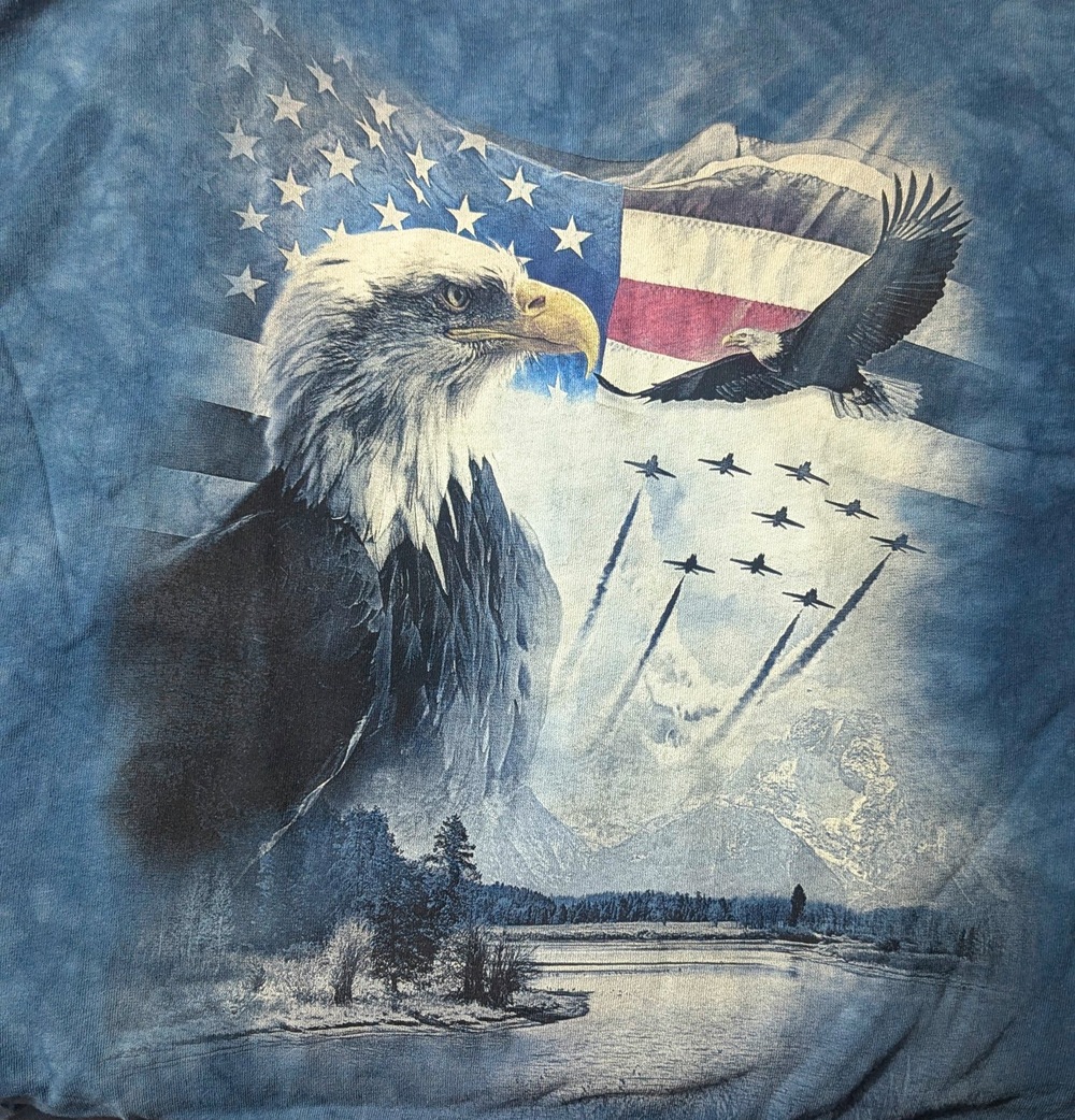 NEW  Tie Dye Patriotic July 4 TShirt Eagle Jets Mountain River Flag 2XL Unisex